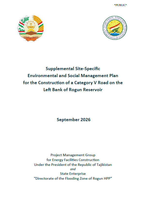 Supplemental Site-Specific Environmental and Social Management Plan for the Construction of a Category V Road on the Left Bank of Rogun Reservoir