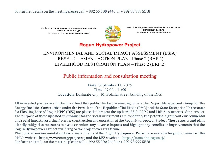 Environmental and Social Impact Assessment (ESIA) Resettlement Action Plan - Phase 2 (RAP 2) Livelihood Restoration Plan