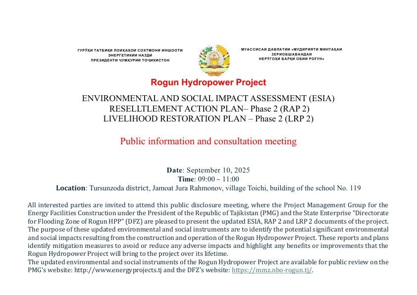 Environmental and Social Impact Assessment (ESIA) Resettlement Action Plan– Phase 2 (RAP 2) Livelihood Restoration Plan